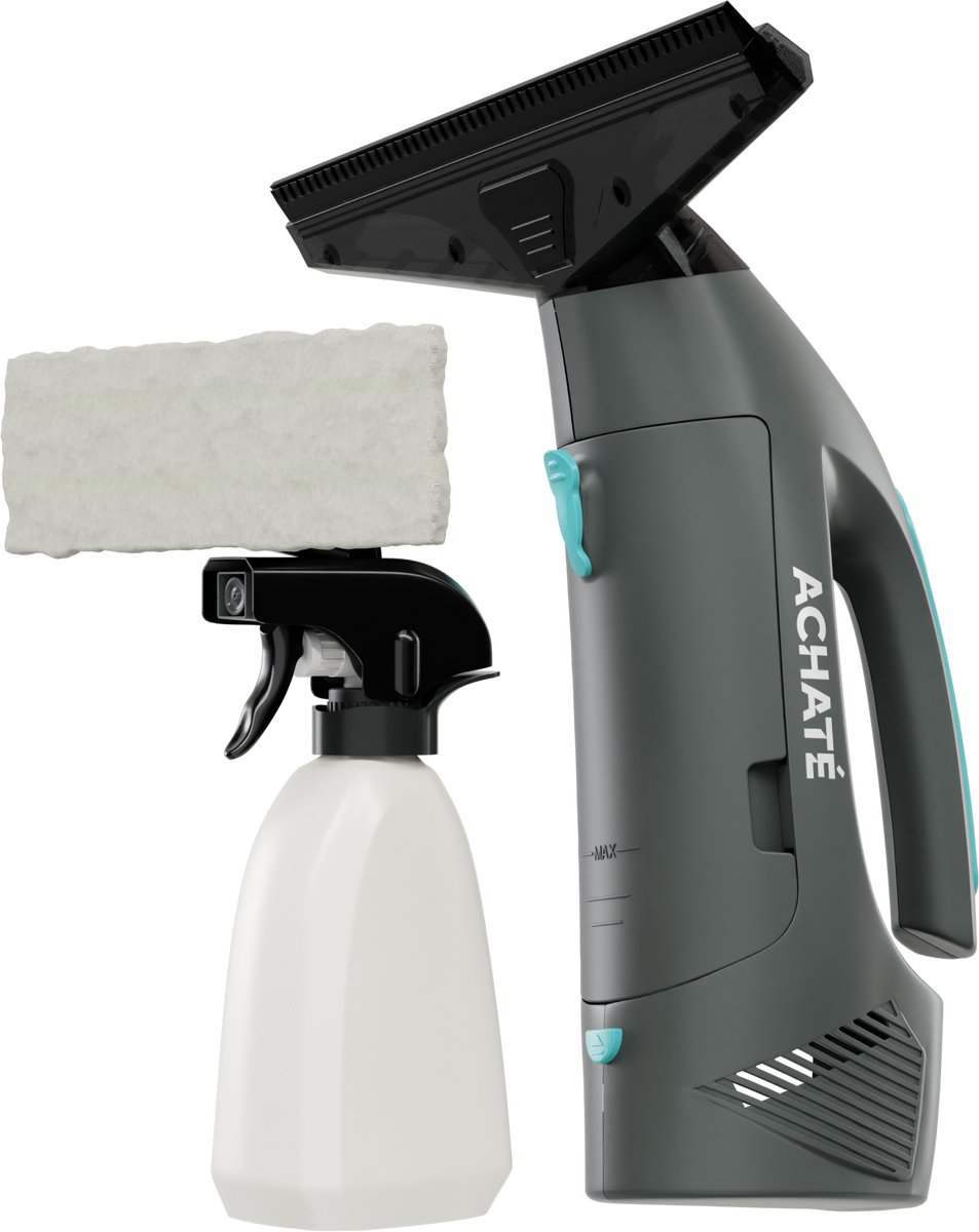 Achaté Elektrische Raamwisser – Vacuum Raamreiniger & Ramenwasser – Oplaadbaar – Met Sproeiflacon & 2 Microvezeldoeken – Streeploos Schoon – 40 Min Gebruiksduur