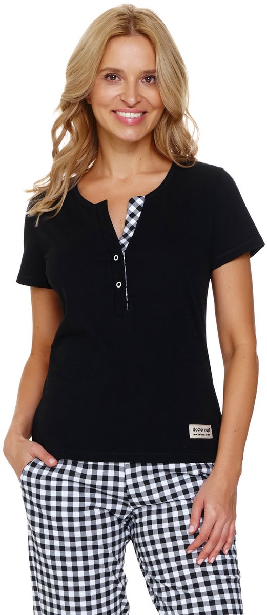 Doctor Nap Pyjama Dames Volwassenen Korte Mouw Lange Broek Zwart PM.7267 36 /
