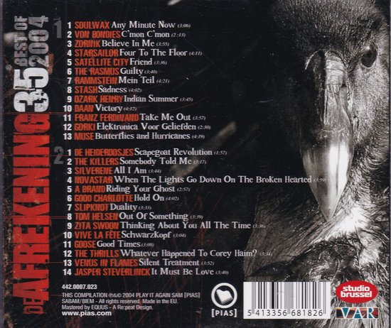 Cd-hoes met tracklist en close-up van een kraai