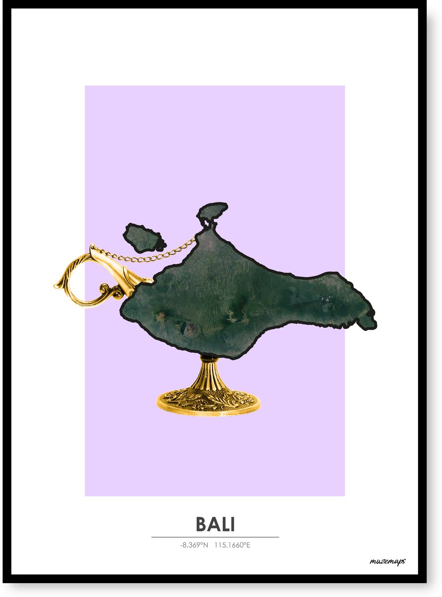 Poster Bali - Handgemaakte stadskaart - Pop-Art Design - B2 (50 x 70 cm) - MuzeMaps