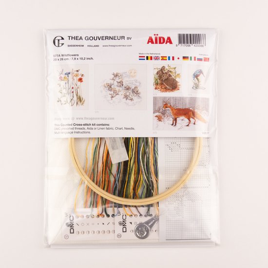 Thea Gouverneur - Kit point de croix avec grille - 577A - Fils DMC pré-triés - Fleurs sauvages - Aida - 20 cm x 26 cm - Kit DIY
