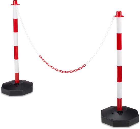 relaxdays poteau de barrière, chaîne de barrière, en PE, poteaux de barrière rouge-blanc Lot de 2