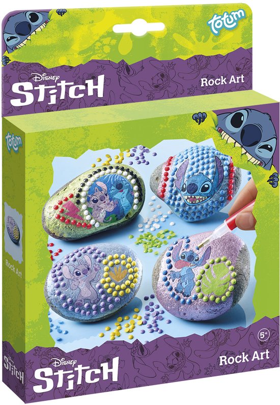 Disney Stitch Totum knutselset - stenen versieren met Stitch afwrijfplaatjes en 400+ glinstersteentjes - rock art creatief speelgoed knutselen meisjes en jongens vanaf 5 jaar cadeau tip