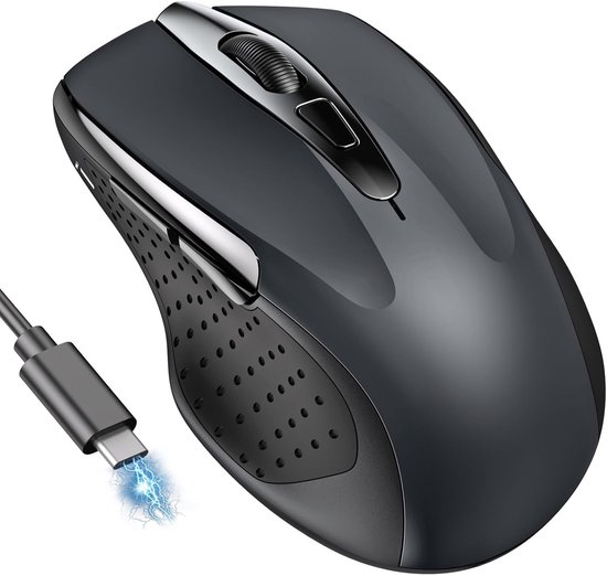 StayPowered Bluetooth Muis - Stil en Efficiënt Werken op Elk Apparaat - 4800 DPI - Dual Connectiviteit (Bluetooth + 2.4G) - Oplaadbaar via USB-C - Ergonomisch Ontwerp - 6 DPI-Niveaus - Zwart - Levering Sneller dan Aangegeven!