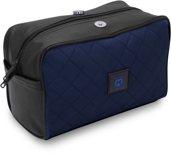 Trousse de toilette homme en toile et empiècements cuir, pochette