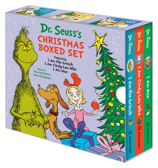 Dr. Seuss's Christmas Boxed Set met de Grinch, Max en Cindy-Lou Who voor een kerstboom.