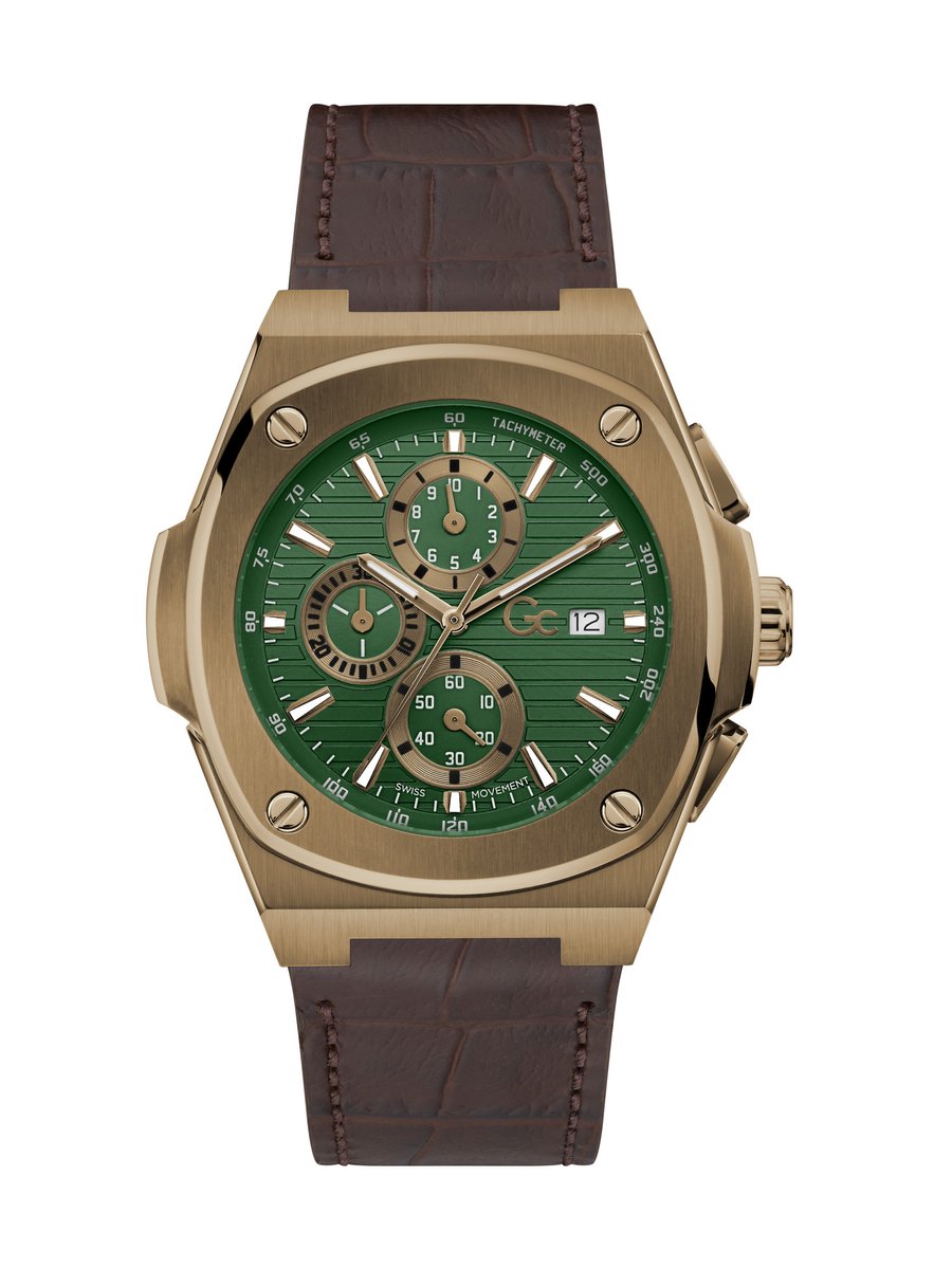 Gc Gc Coussin Shape Quartz Chronograph Watch Bruin Case: 100% Stainless Steel | Armband: 100% Leather 44 Y99011G9MF