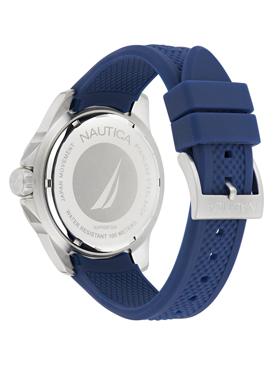 Nautica Koh May Bay Analoog Horloge Blauw Kast: 100 % Roestvrij Staal | Band: 100 % Siliconen 46 mm NAPKMF304