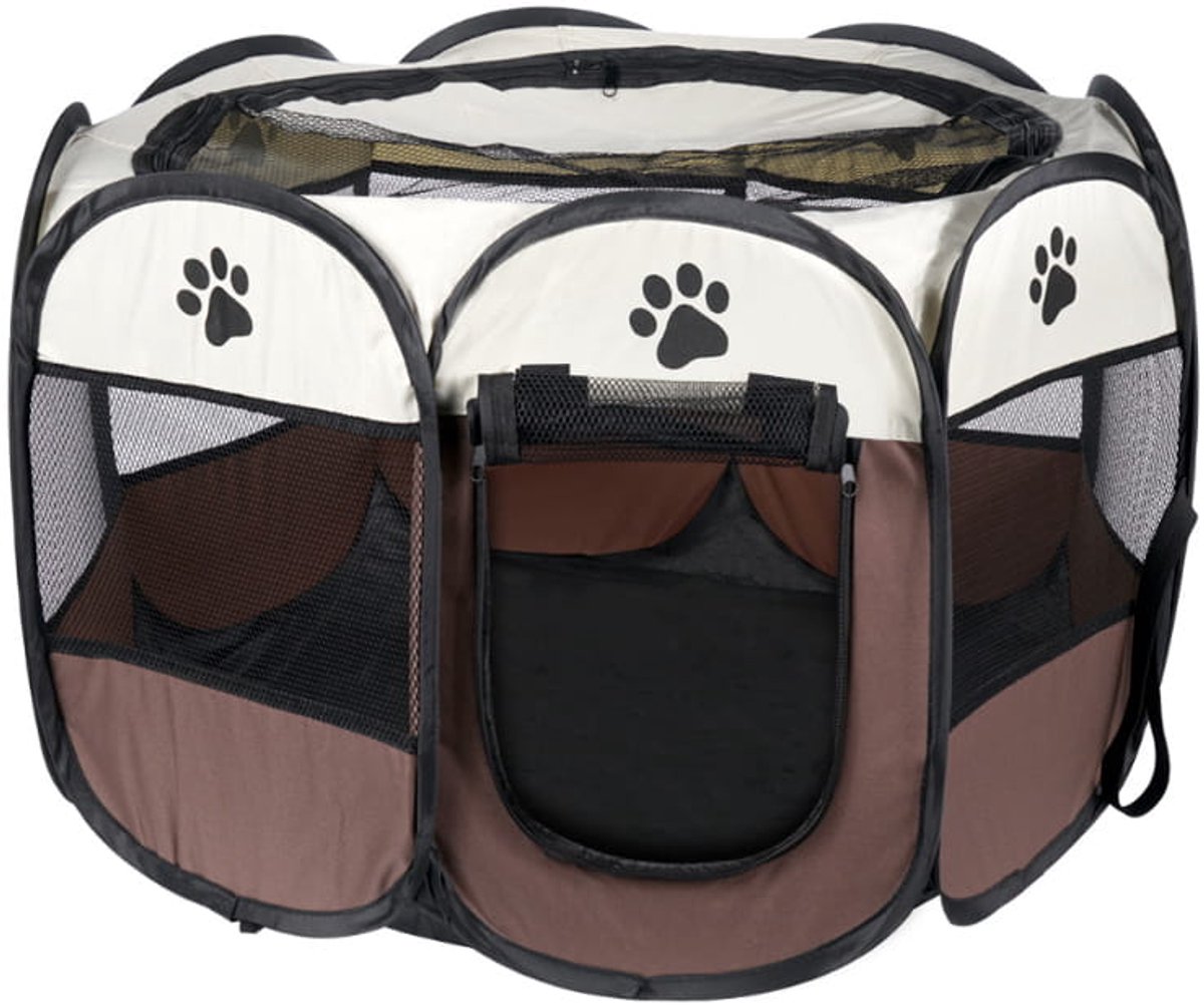 Opvouwbare Hondenbox / Kattenren / Puppyren / Dierenkooi - 74x74x43 cm - Bruin - Stevige en Ruime Speelruimte voor Honden, Katten en Kleine Dieren - Ideaal voor Training, Spelen, Rust en Transport - Gaas en Verendraad - Geschikt voor Binnen en Buiten