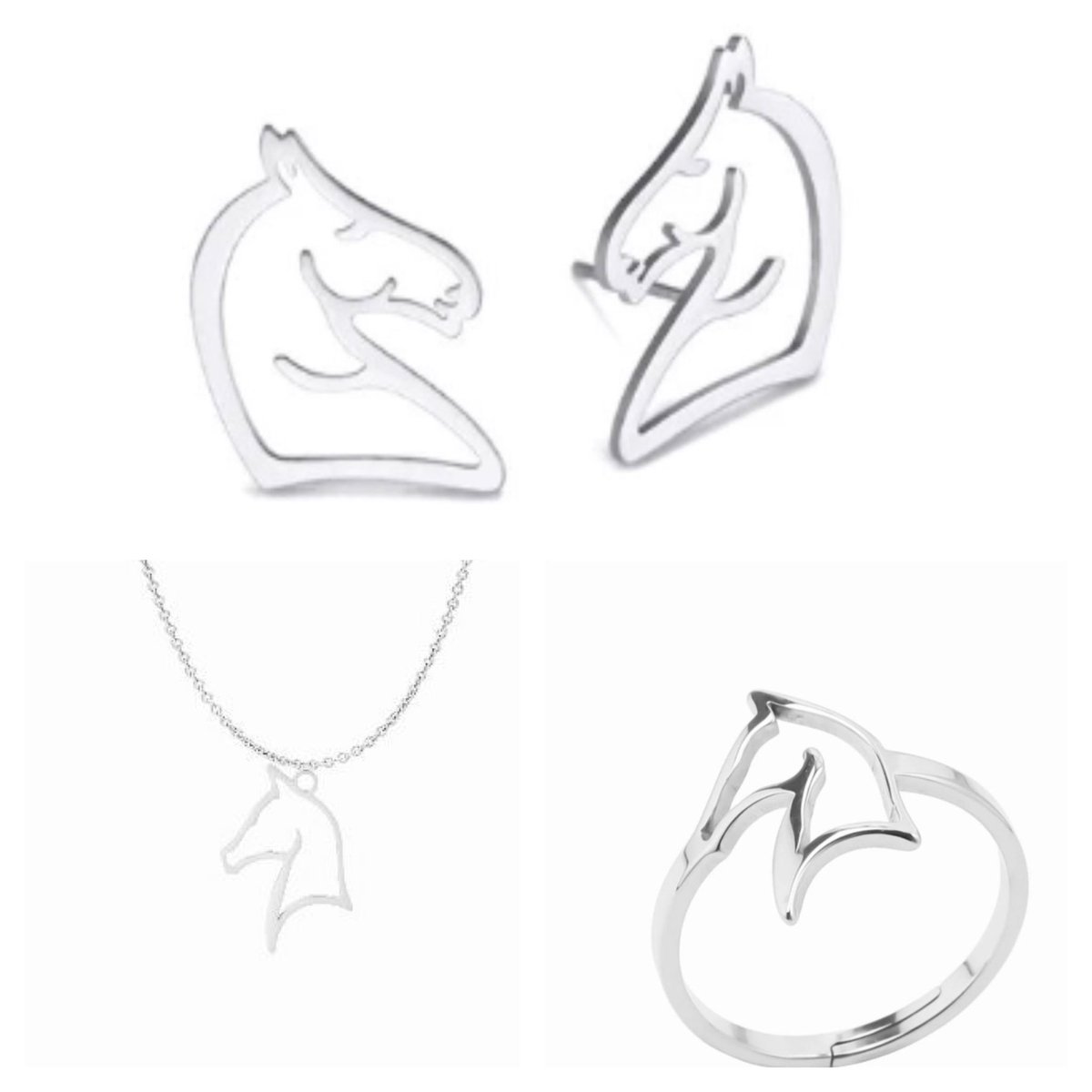 SportPresent® - Sieradenset - Paardrijden - Oorbellen - Ketting - Ring - Paard - Sport - Zilver kleur - Sieraad - Hippische sport - Sportsieraden - Team - Teamkado