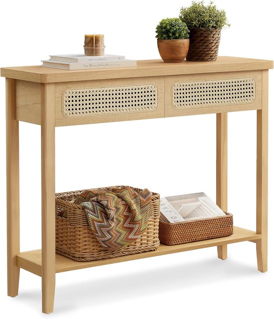 VASMIA Console Tafel, Entree Tafel, Smalle Bank Tafel, 39″ Bamboe Hal Tafel voor Entree, Woonkamer, Slaapkamer, Hal, Natuur