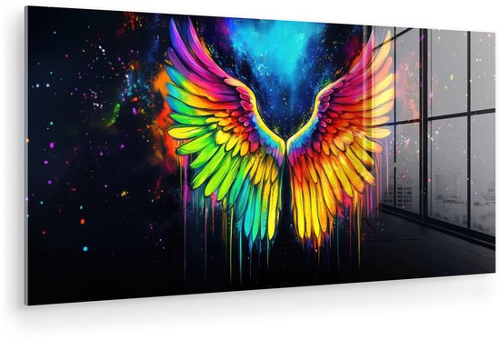 MuchoWow® Peinture sur verre 80x40 cm - Peinture sur verre acrylique - Couleurs arc-en-ciel - Ailes - Magique - Photo sur verre - Décoration murale salon - Décoration murale chambre - Peintures