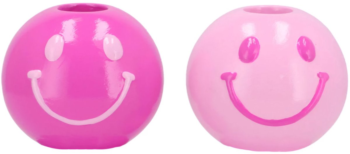Smiley pink mix kaarsenstandaard 7x7x6cm - set 2 stuks