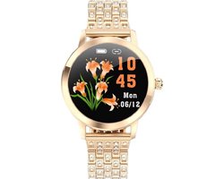 Darenci LustreFit - Luxe Smartwatch - Activity Tracker voor Dames en Heren - Stappenteller - Bloeddrukmeter - Zuurstofmeter - Luxe Stalen Band met Steentjes - Touchscreen - Spatwaterdicht - Roségoud
