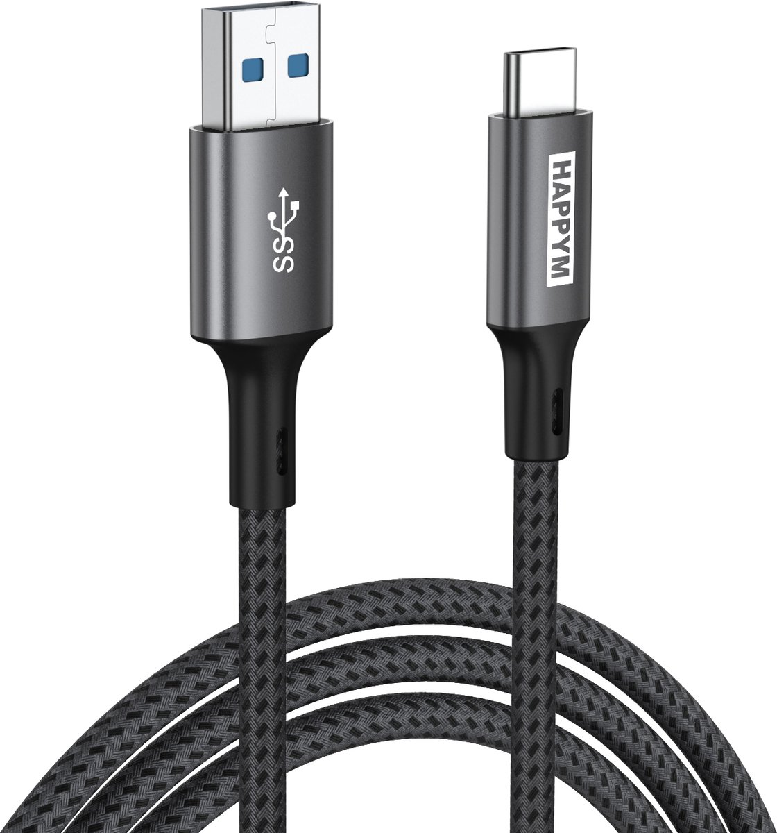 USB C naar USB 3.0 Kabel 2M - 5Gbps Dataoverdracht - 100W Opladen - Nylon Gevlochten voor Laptop en Tablet