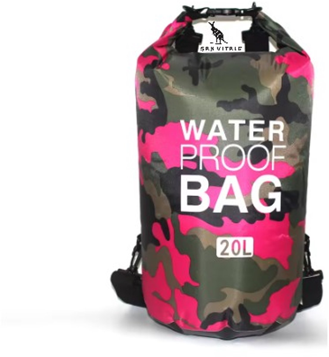 San Vitale®- Drybag 20L - Waterdichte tas - Zwemmen - Kamperen - Wandelen - Rafting - Kajak - Rivier - Trekking - Tassen - Legerprint - Roze