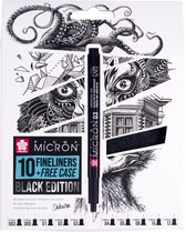Fineliner Sakura Pigma Micron Black Edition set à 10 breedtes + gratis etui