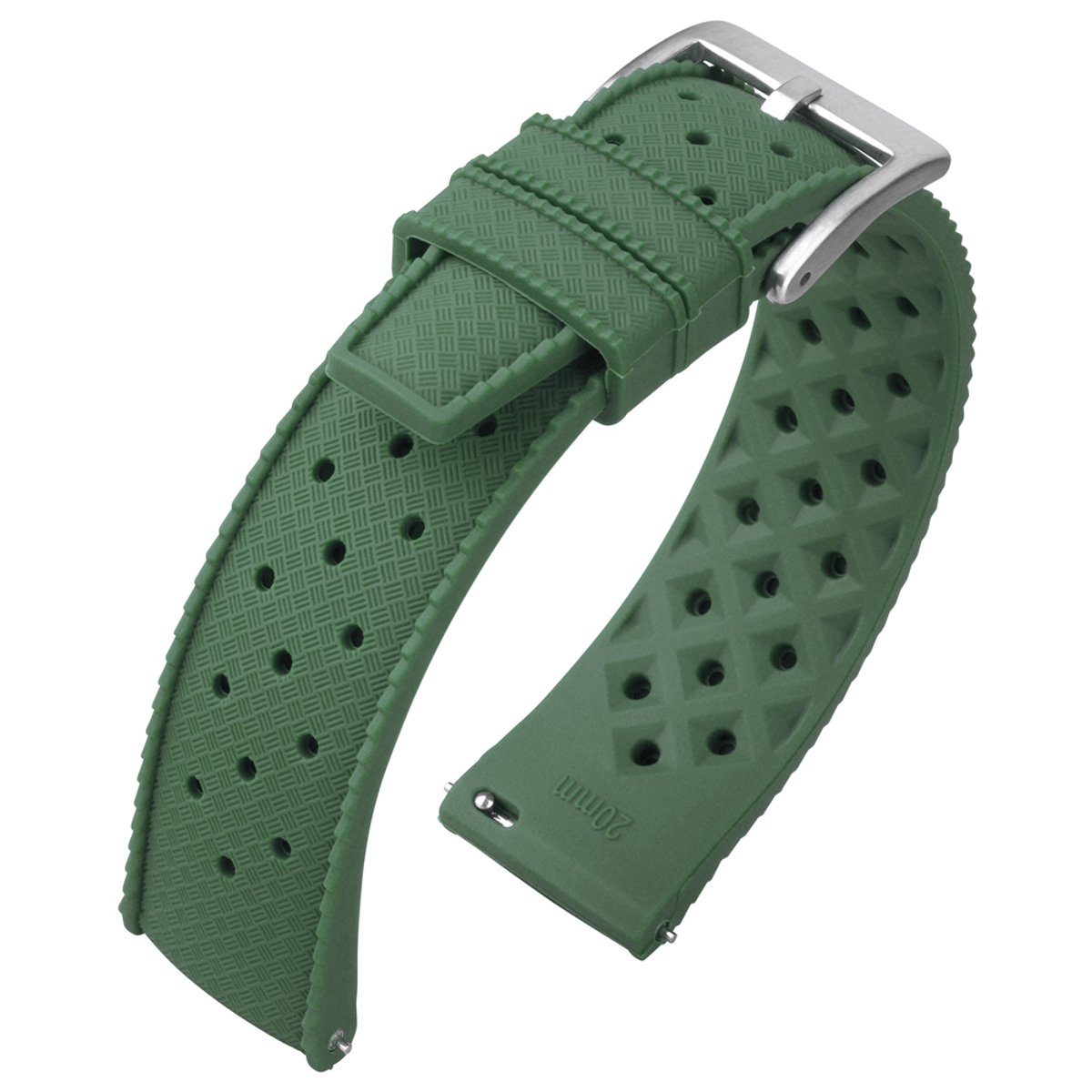Tropic Style Basket Weave Horlogebandje Silicone Rubber - Makkelijk Zelf te Monteren - Groen 20mm
