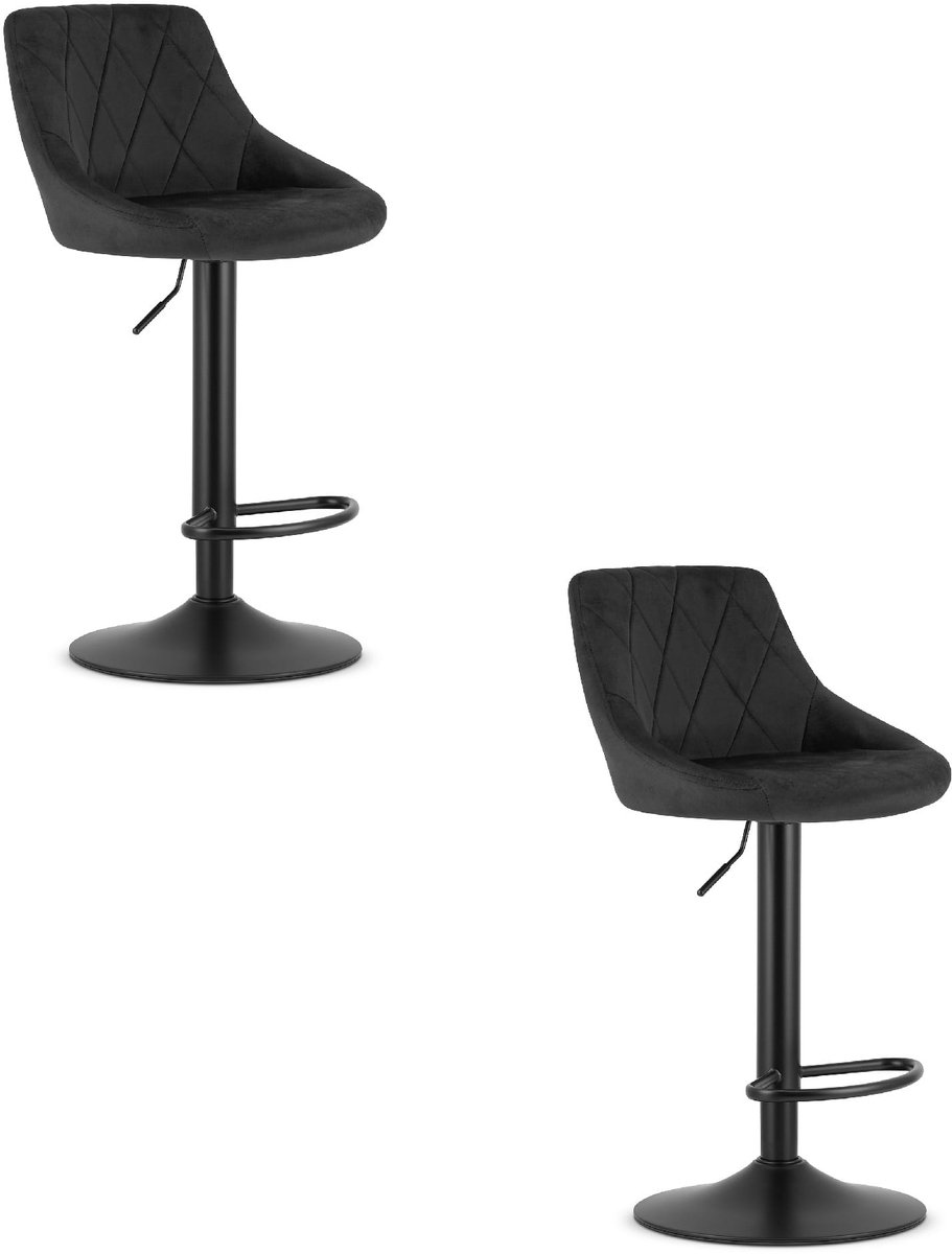 LEOBERT Set van 2 Barkrukken AREX- zwart fluweel / zwarte basis x 2