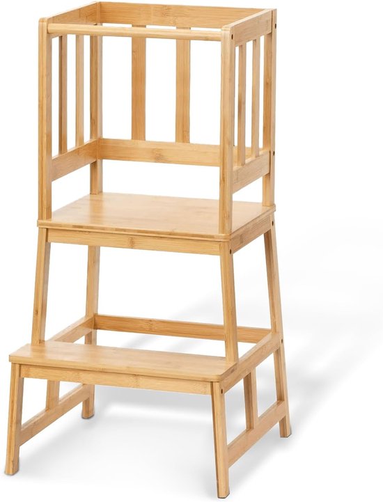 TOYBOX Montessori Leertoren, Opvouwbare Keukenhulp Kruk Voor Peuters Met Veiligheidsrail Natuurlijk Hout 2035099982