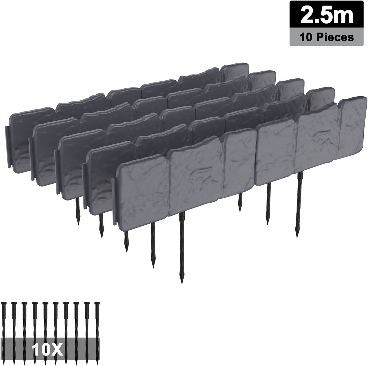 Gazonrand, kunststof bloembedrand, gazonrand, gazonrand, maaikant, palissade, tuinbed, eenvoudig inslaan, stabiel, flexibele gazonbegrenzing, tuin, decoratief, antraciet