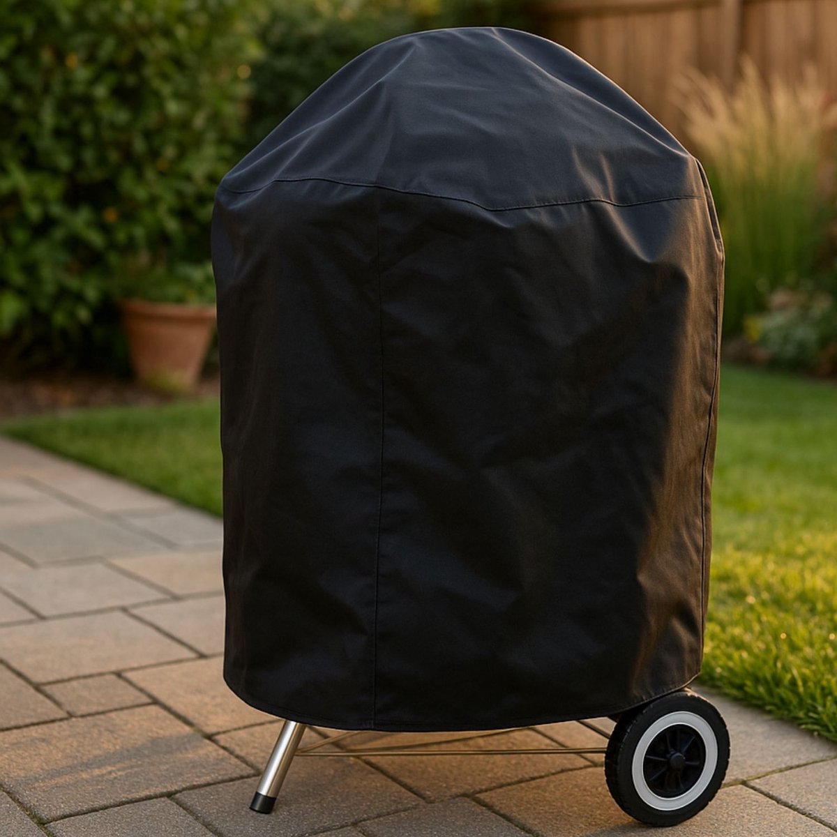 Maxxcovers Universele Barbecue Hoes Rond - ø 67cm - Beschermhoes voor Weber en Cadac BBQ - Waterdicht met Trekkoord - BBQ Accessoires - Zwart