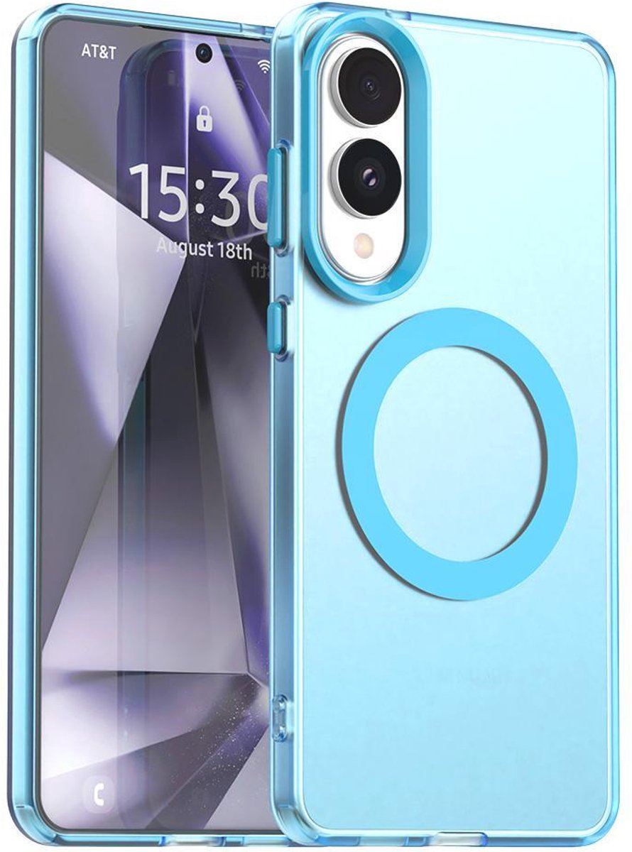 Mobigear Hoesje geschikt voor Samsung Galaxy S25 Edge MagSafe Telefoonhoesje Hardcase | Mobigear Shockproof Backcover | Geschikt voor MagSafe | Geschikt voor Draadloos Opladen met Magnetische Ring | Geschikt voor MagSafe Case - Blauw
