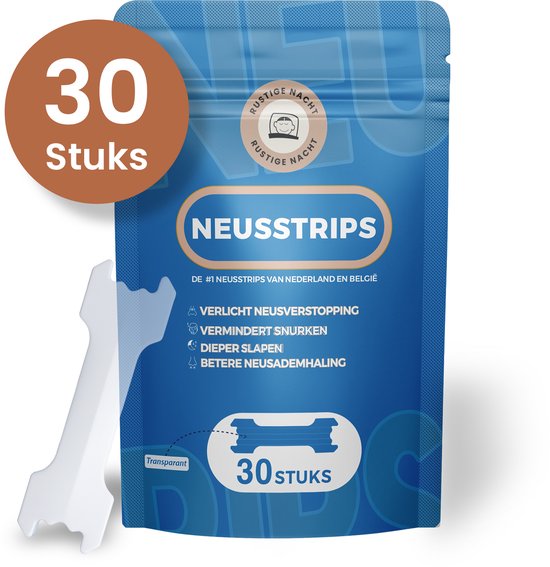 Rustige Nacht® Neusstrips Transparant - Neuspleisters Anti Snurk - Nasal Strips – Beter Ademen - Grote en Kleine Neus