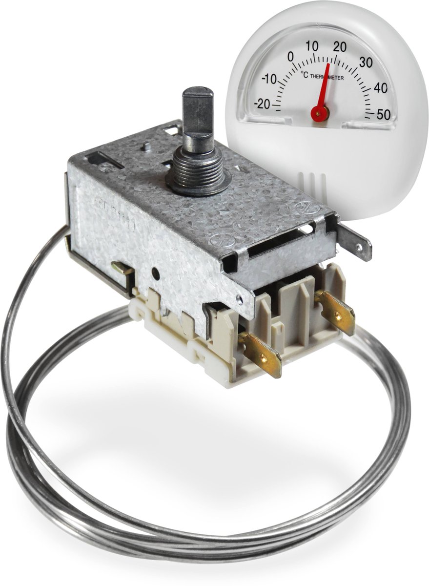 Dparts VC1 koelkast thermostaat met 2 contacten - met thermometer - Universeel voor koelkasten met 1 deur en zonder automatische ontdooifunctie/signaallamp