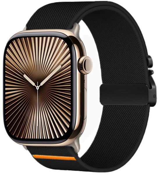 Bracelet en nylon avec fermoir parachute By Qubix - Zwart - Compatible avec Apple Watch 44 mm, 45 mm, 46 mm et 49 mm (Ultra 1 et 2) - Bracelet Compatible Apple Watch