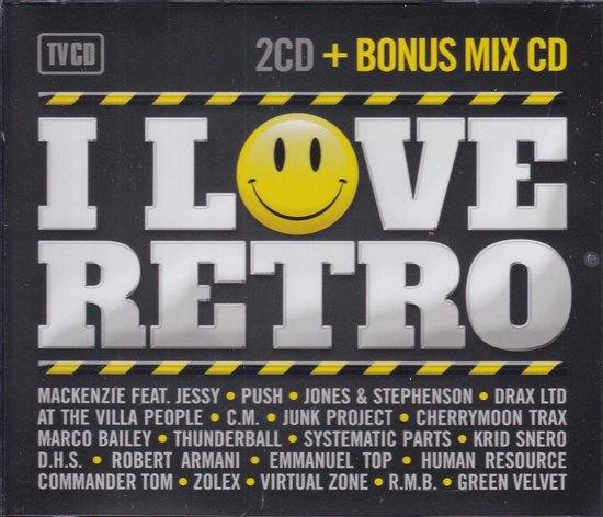 I Love Retro 2CD + Bonus Mix CD met gele smiley en zwarte gele strepen.