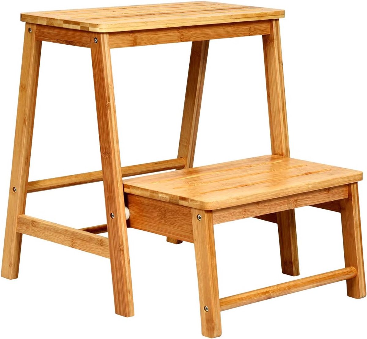 COSTWAY Opstapkruk met 2 treden, inklapbaar, tot 100 kg belastbaar, 48 cm hoog, trapstoel van bamboe, huishoudladder, naturel, krukladder voor bibliotheken of thuis