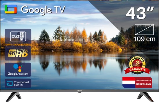 Google Smart TV | TeeView | 43 inch TeeView 4K UHD LED TV | 3xHDMI 2x USB | Ci+ | Triple Tuner DVB-T/T2/S/S2/C | Frameless Design | in Eindhoven geassembleerd | TV43QUG-EU