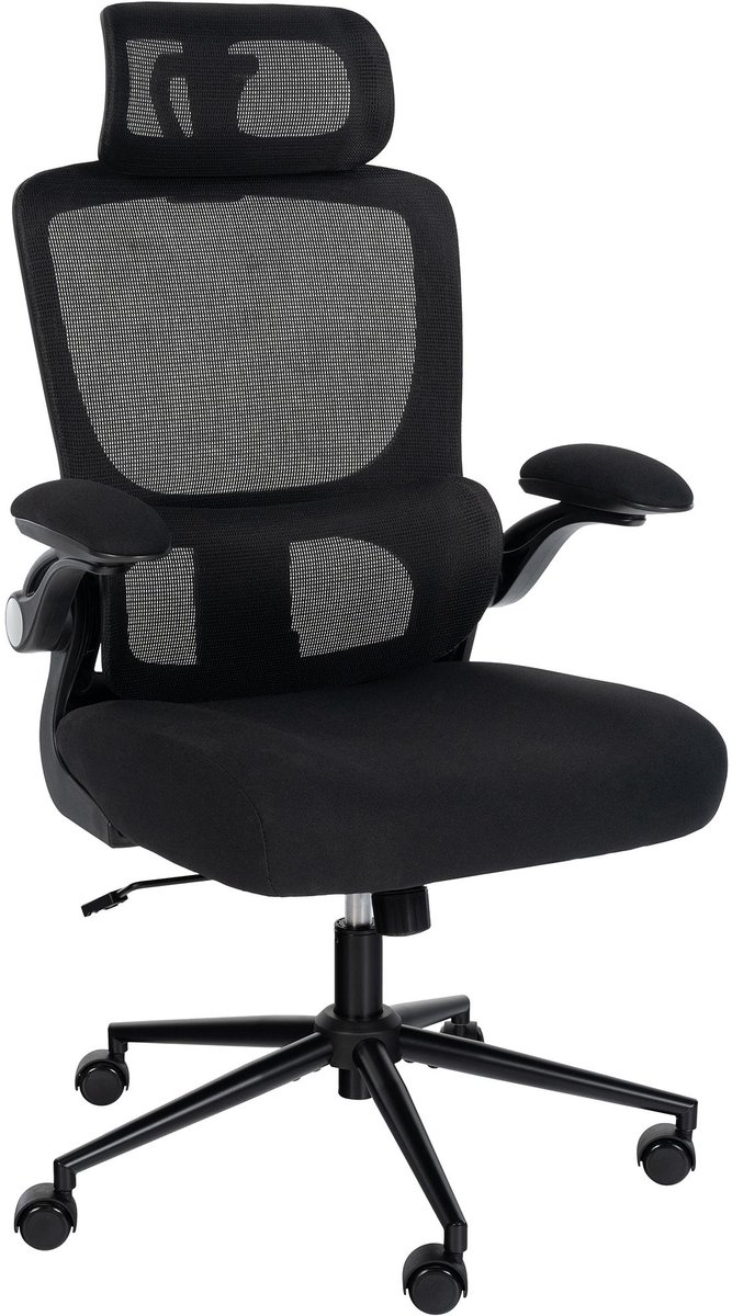 CLP Newberg Bureaustoel - voor volwassenen - ergonomische - met armleuningen - netbekleding - zwart