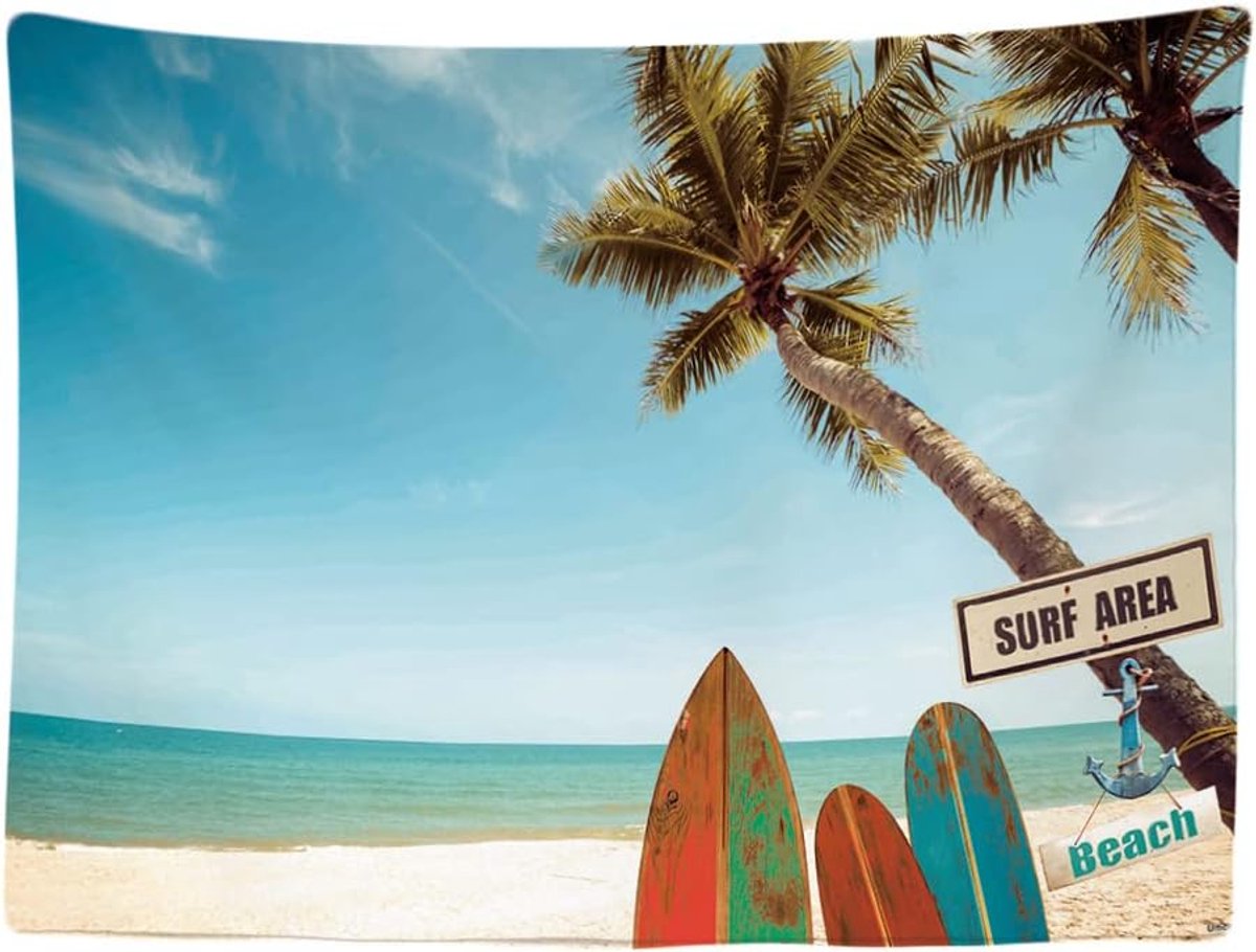 Ulticool Surf Beach Surfboard Strand Zee - Wandkleed - 200x150 cm - Groot wandtapijt - Poster - Woonkamer Decoratie Accessoires - Vrouw - Mannen Gadget - Tiener Meisje Jongen blauw