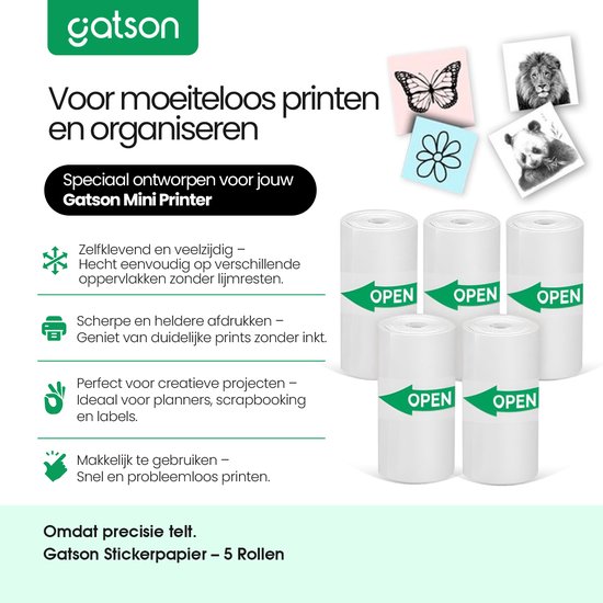 Gatson Sticker Papier voor Mini Printer - 5 rollen - Zelfklevend