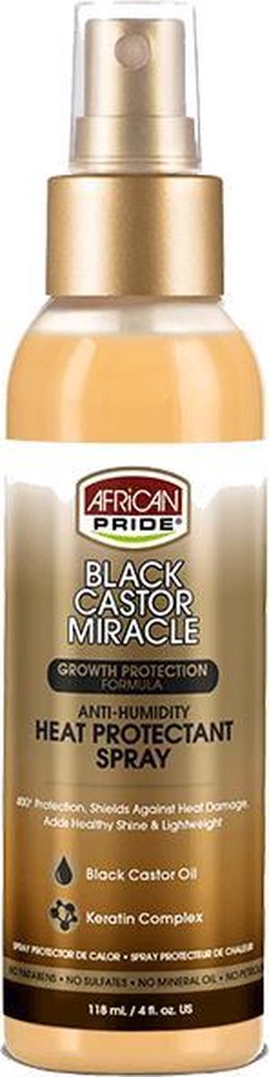 African Pride - Black Castor Miracle - Anti-Humidity - Heat Protectant Spray -118 ml