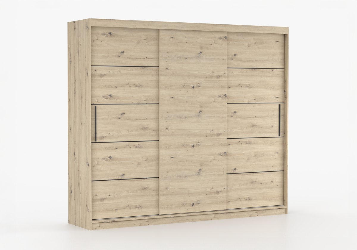 Schuifdeurkast ELBA II – 3-deurs kledingkast, legplanken en kledingroede – modern design – 250x218x61 cm - ELBA II (Artisan)