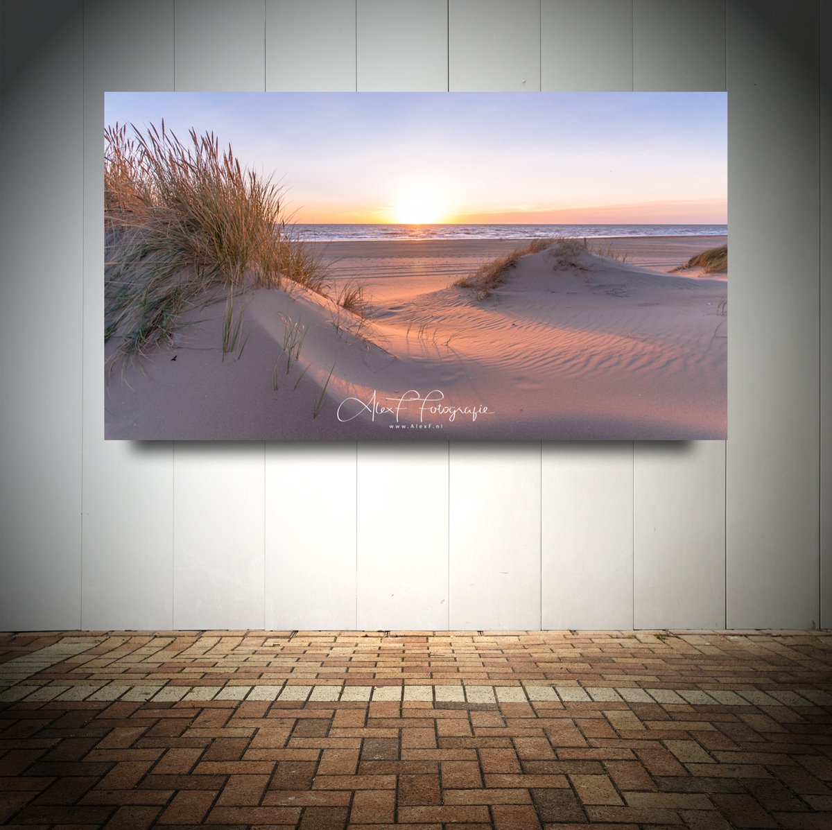 Foto op Aluminium - Dibond Schilderij - Zon,Zee en duinen (120x60cm)