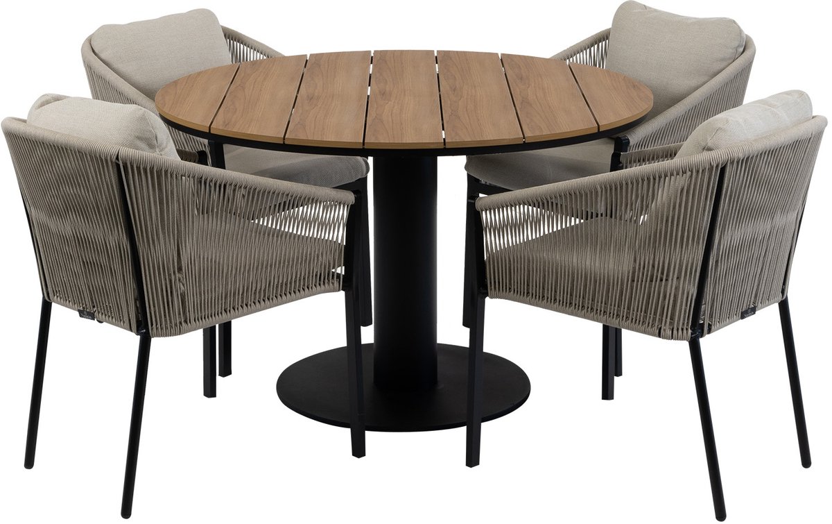 5-delige ronde tuinset | 4 Elvira tuinstoelen (Black) | ø120cm Tower tuintafel (Black)