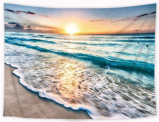 Ulticool Wandkleed 200x150 cm – Zee Strand Natuur – Met Bevestigingspinnen - voor Binnen / Buiten - Tuinposter Wandtapijt Tuintapijt Buitenkleed Decoratie Schilderijen & Posters Strandlaken Accessoires - Cadeau Vrouw / Man / Tiener / Jongen / Meisje