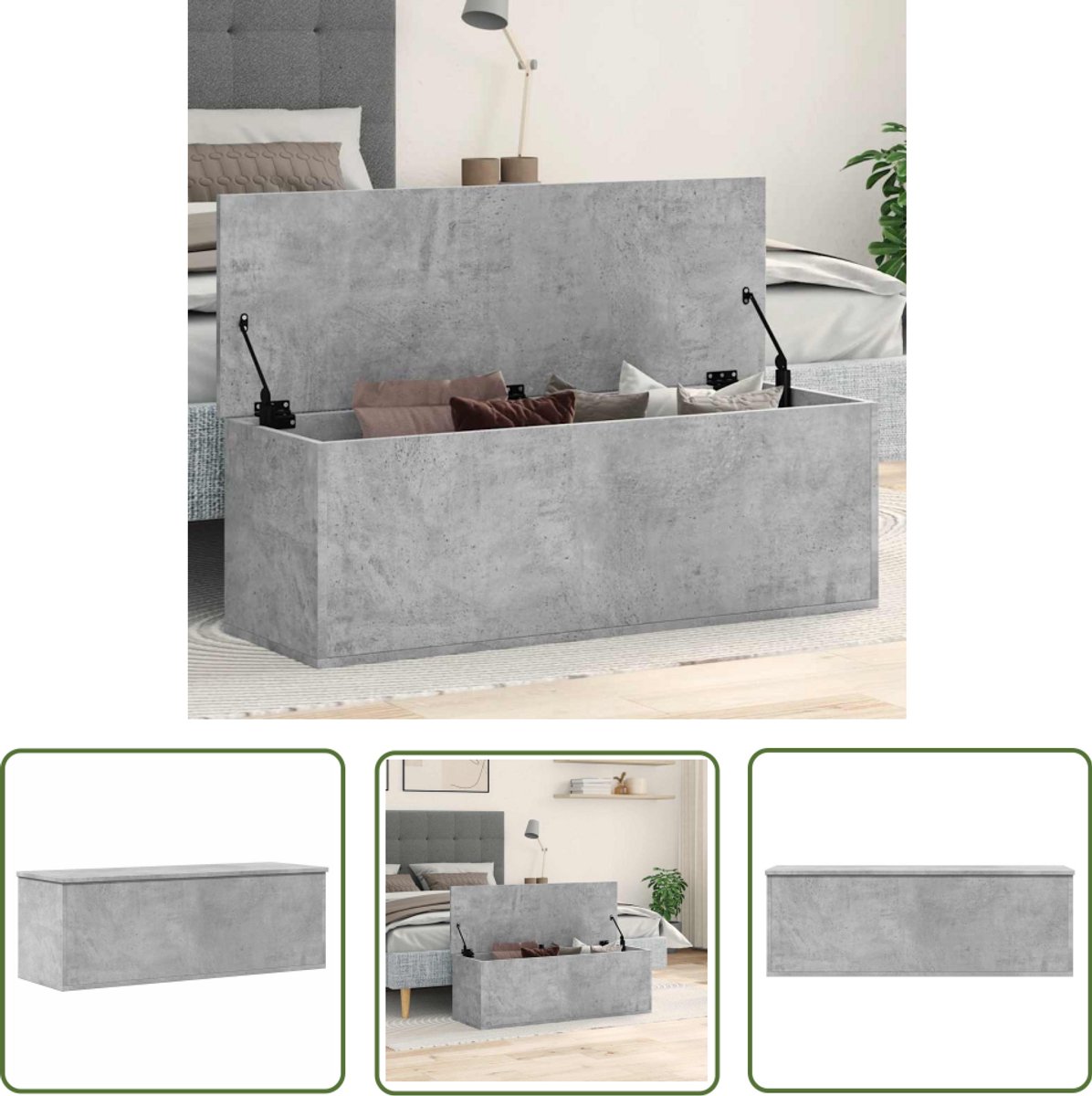 The Living Store Opbergbox 102x35x35 cm bewerkt hout betongrijs - Opbergbox - Dekenkist - Opbergkast - Houten Kast - Meubilair