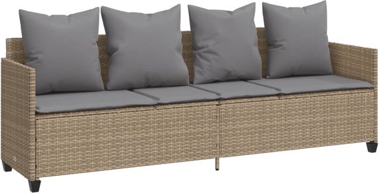 vidaXL - Tuinbank 2 -zits - Beige - Poly rattan - Met kussens | Leen Bakker
