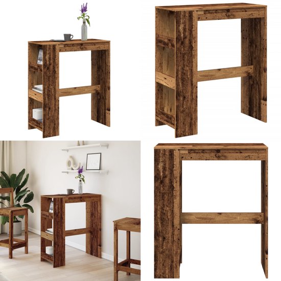 vidaXL Bartafel met rekken Zwarte eik 90x40x103,5 cm bewerkt hout