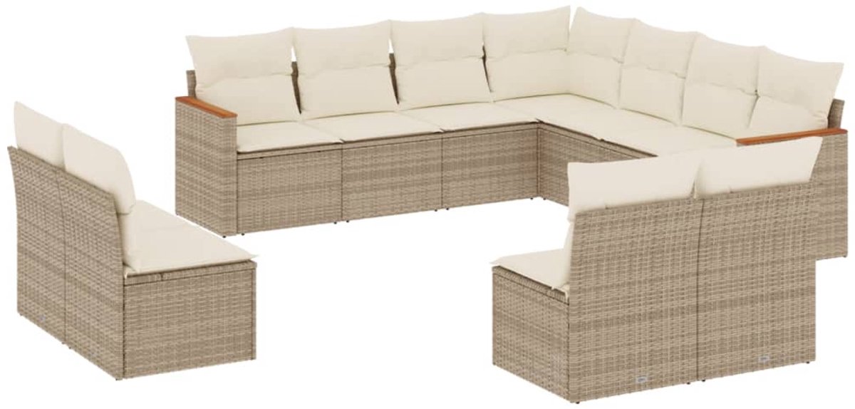 Bol.com vidaXL - 11-delige - Tuinset - met - kussens - poly - rattan - beige aanbieding