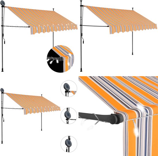 vidaXL banne rétractable manuel avec LED 250 cm jaune et bleu - Store banne rétractable - Auvents rétractables - Store banne rétractable - Auvents rétractable