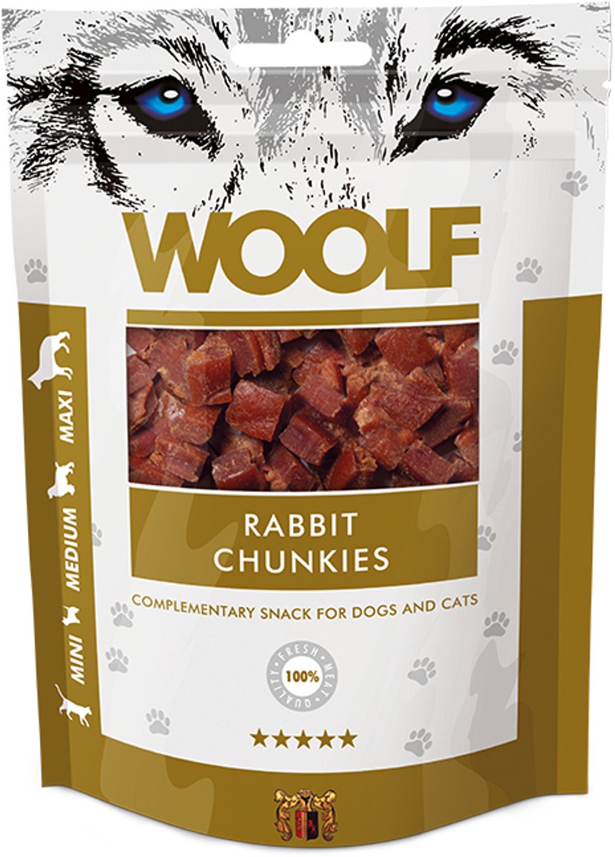 Woolf Hondensnack konijn blokjes - 100gr - lekker en ideaal voor de meeste honden met allergie - 91% konijn.