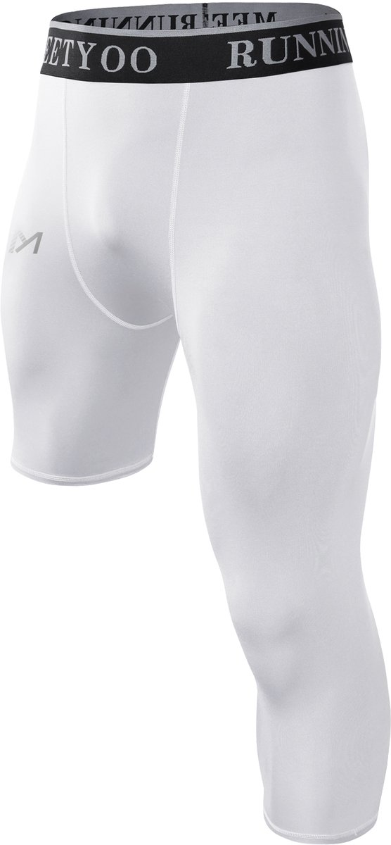 MEETYOO 3/4 Leggings Heren Sportlegging Compressiebroeken Heren Hardloopleggings Leggings Atletische workout Gymbroeken Basketbal-Wit-XL