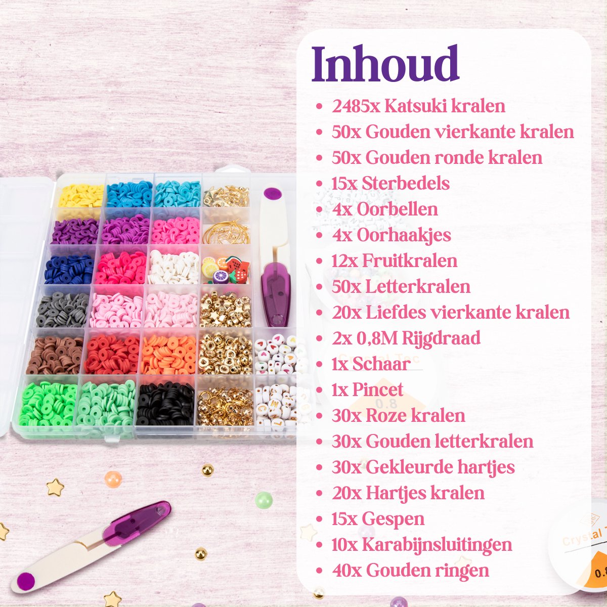 Vaive Katsuki Kralen Deluxe Starter Kit - 2485-delige Sieraden Maken Set - Knutselen Meisjes - Voor Kinderen - Knutselkoffer - Armband Maken - Oorbellen maken — afbeelding 7