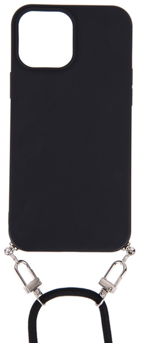 Eko, Geschikt voor Apple iPhone 13 Pro Max hoesje met nylon koord en harsketting, Zwart